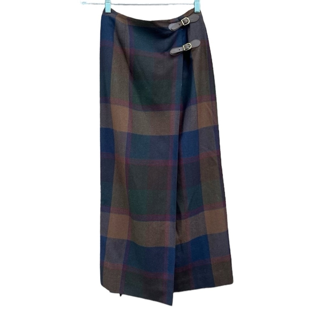 Ralph Lauren Maxi Wrap Skirt Women’s Plaid 4 Buckle Long Length Classic Luxury
